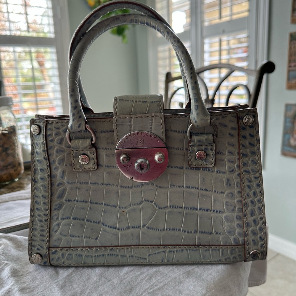 Michael Kors Vintage Light Blue Leather  Crocodile-Embossed Handbag